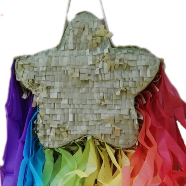 gold star pinata with rainbow treamers