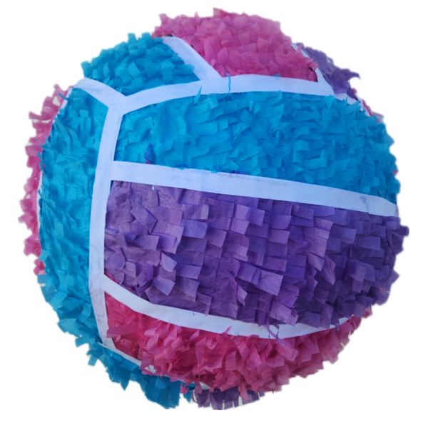 3D netball ball in colours blue, purple and pink on a white background