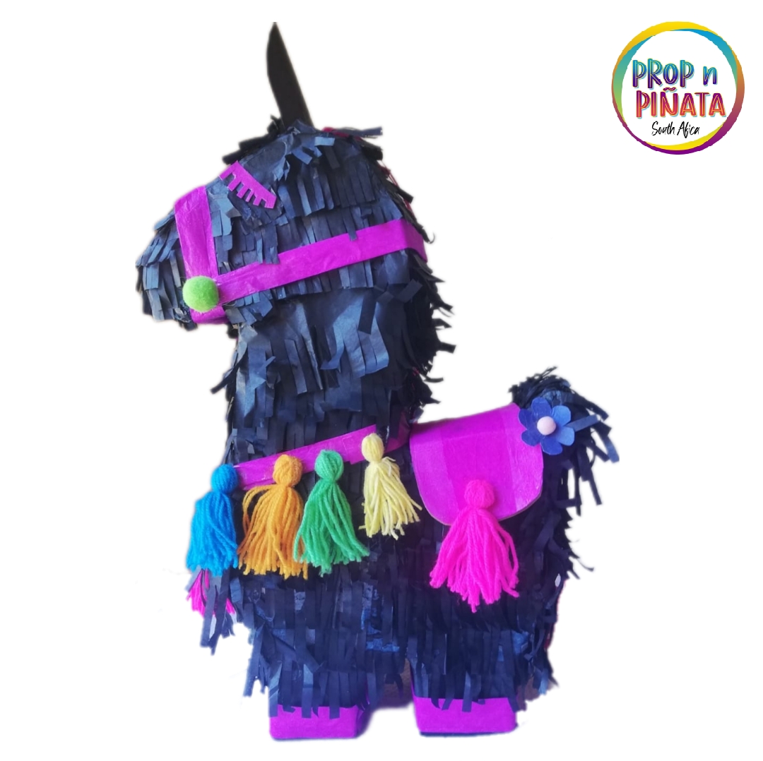 Black Llama With Colourful Tassels Birthday Pinata & Stick