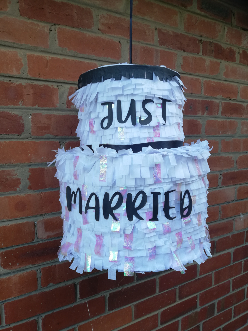 3D Just Married Wedding Cake Pinata & Stick - Image 2