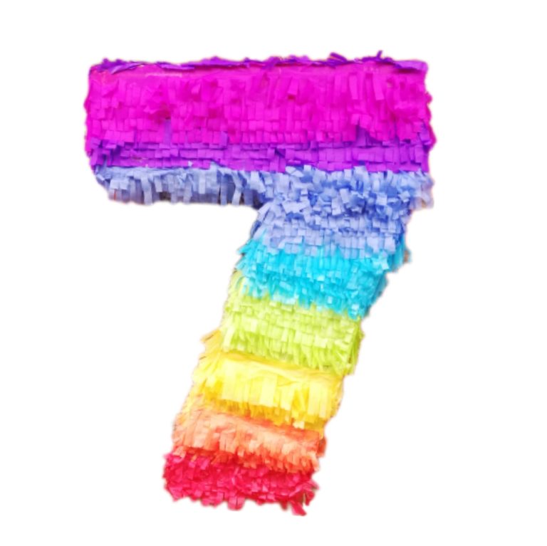 Rainbow Number 7 Piñata with Stick