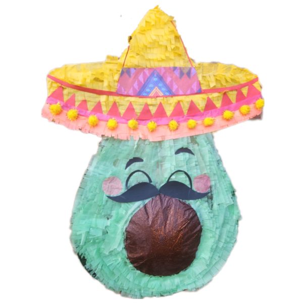 mexican avocado pinata with mustache on white background