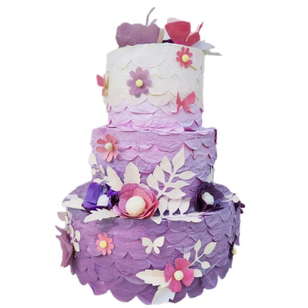 3D purple and pink wedding cake pinata