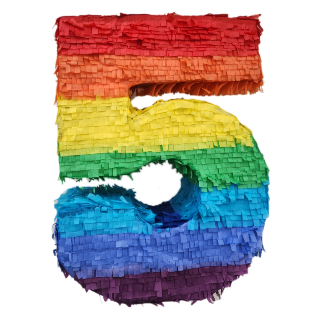 Rainbow number 5 Pinata with Stick